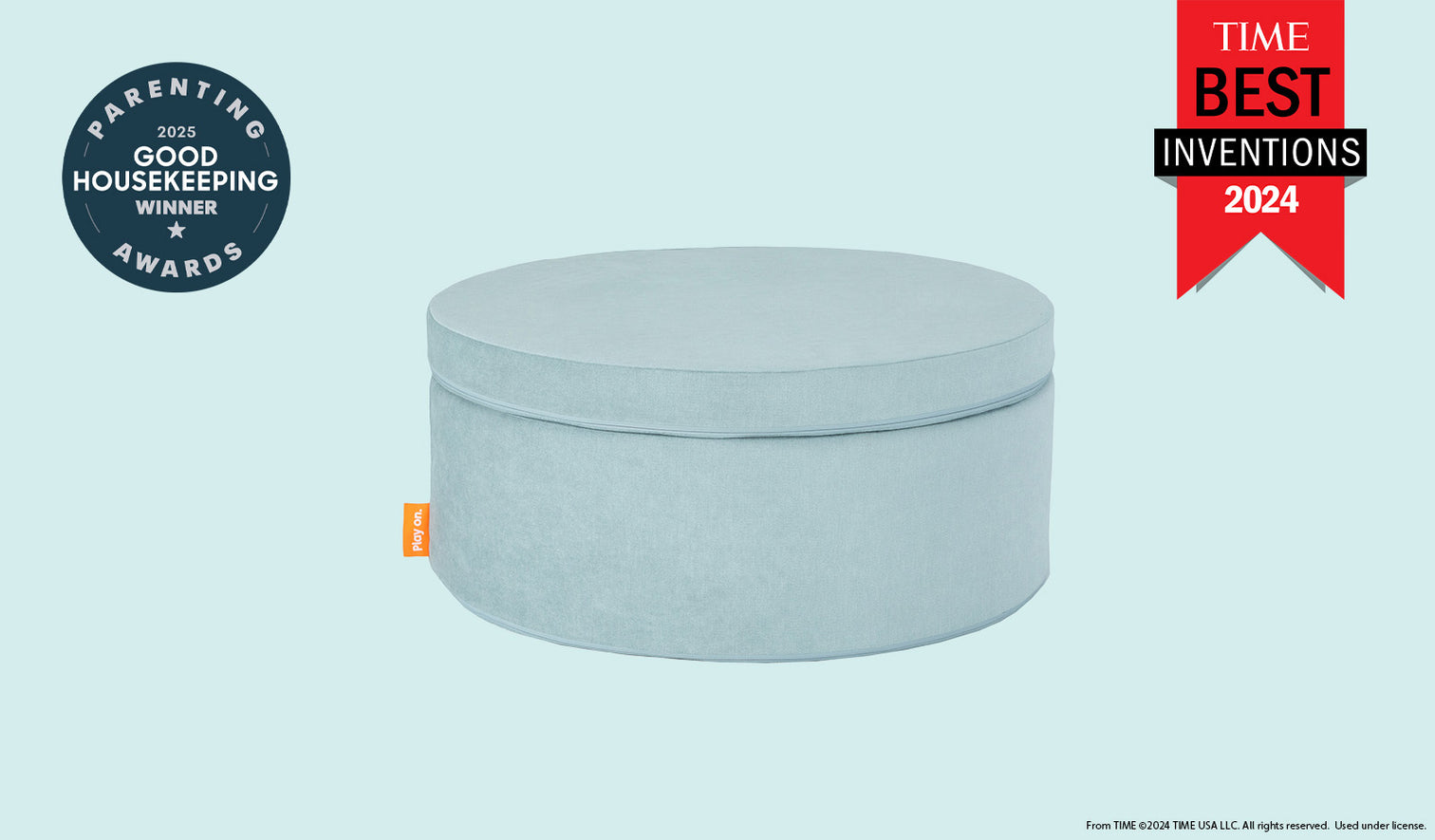 A Surfside light gray-blue Chunk play ottoman set up in an ottoman configuration.