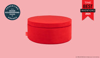 A Trolley true red Chunk play ottoman set up in an ottoman configuration.