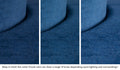 Close-up of a Chunk puck in Blueridge navy blue across three lighting situations. One color can present as a range of tones depending on the room.