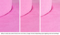 Close-up of a Chunk puck in Lolly candy pink across three lighting situations. One color can present as a range of tones depending on the room.
