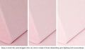 Close-up of a Nugget pillow in Heartthrob blush pink across three lighting situations. One color can present as a range of tones depending on the room.