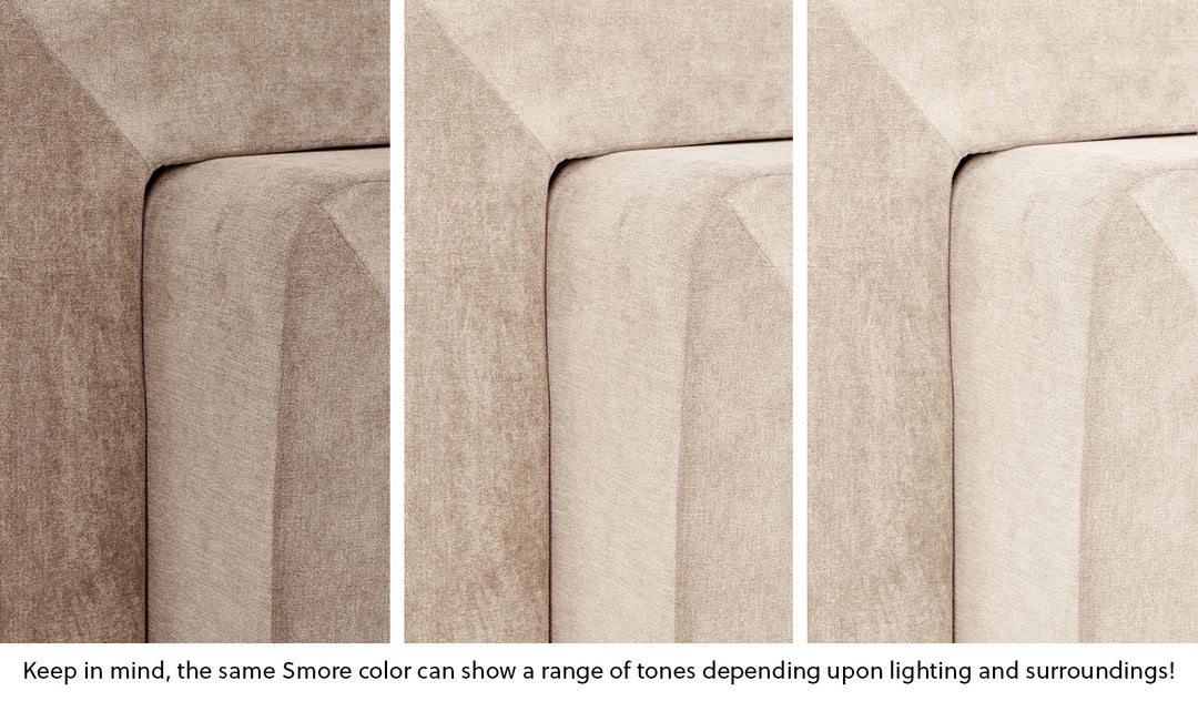 Close-up of a Smore frame in Dunebuggy vintage beige across three lighting situations. One color can present as a range of tones depending on the room.
