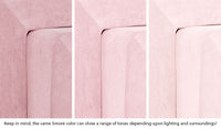 Close-up of a Smore frame in Heartthrob blush pink across three lighting situations. One color can present as a range of tones depending on the room.