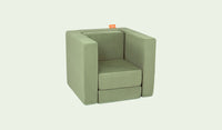 A Bamboo mossy sage Smore play chair set up in a kids' chair configuration.