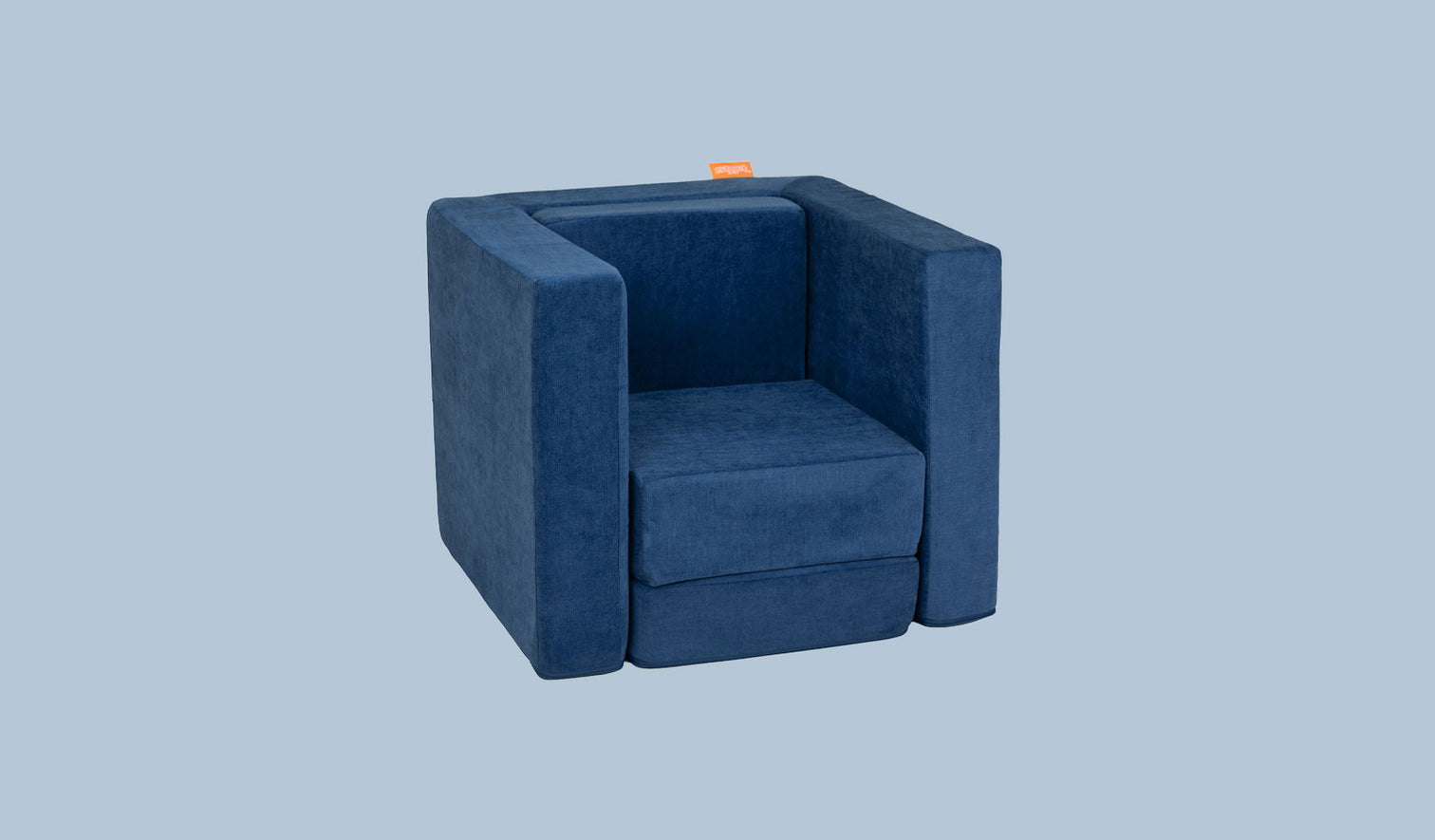 A Blueridge navy blue Smore play chair set up in a kids' chair configuration.