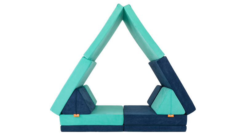 A high-ceilinged tent is constructed using two Nugget play couches.