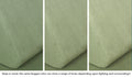 Close-up of a Nugget pillow in Bamboo mossy sage across three lighting situations. One color can present as a range of tones depending on the room.