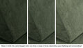 Close-up of a Nugget pillow in Willow forest green across three lighting situations. One color can present as a range of tones depending on the room.