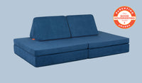 A Blueridge navy blue Nugget play couch set up in a kids' sofa configuration.