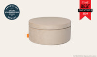 A Dunebuggy vintage beige Chunk play ottoman set up in an ottoman configuration.