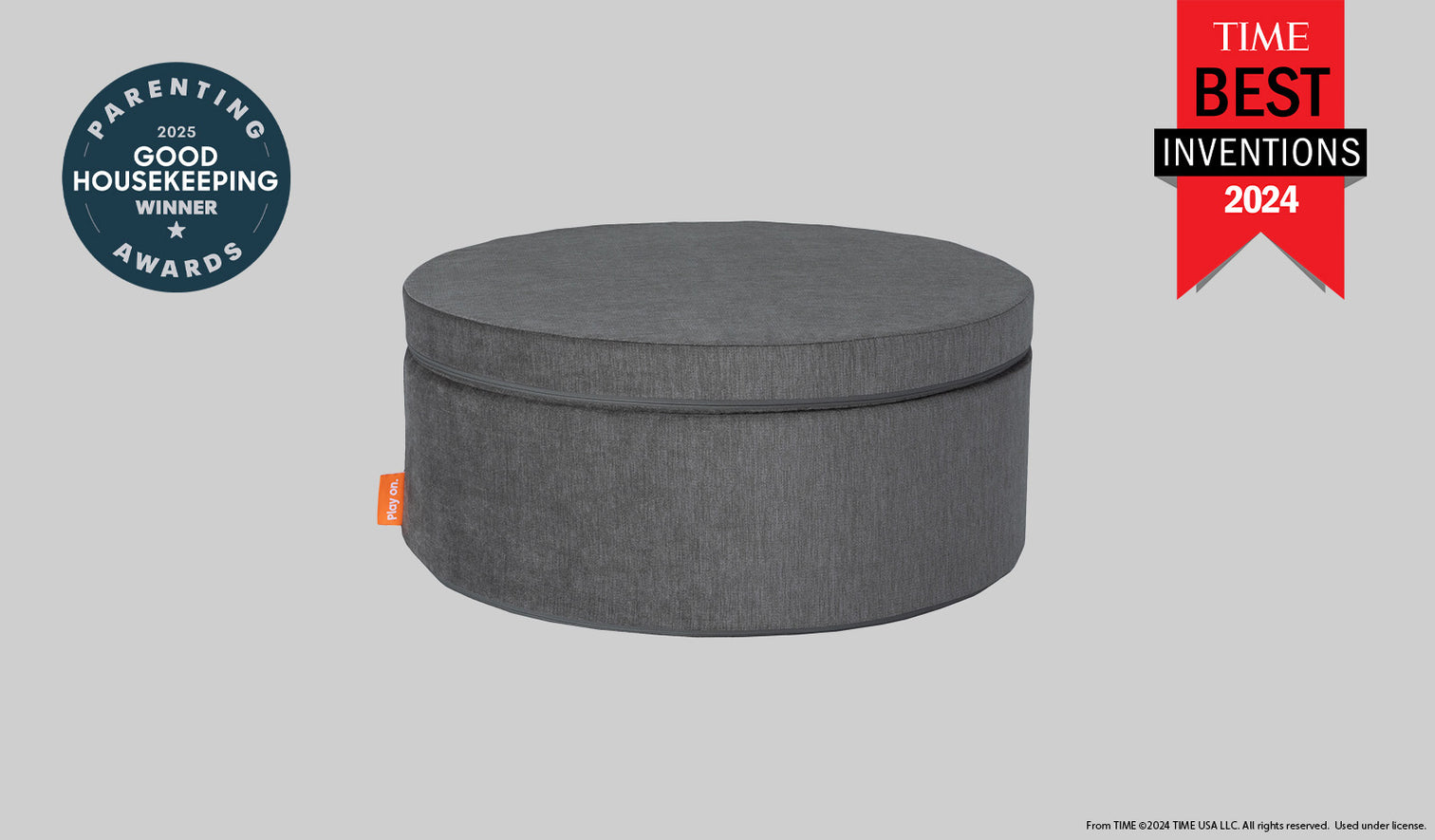 A Harbor charcoal gray Chunk play ottoman set up in an ottoman configuration.