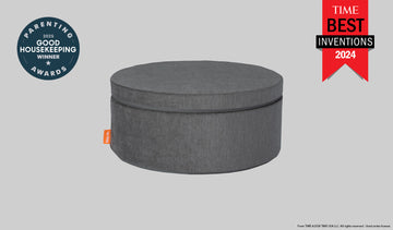 A Harbor charcoal gray Chunk play ottoman set up in an ottoman configuration.