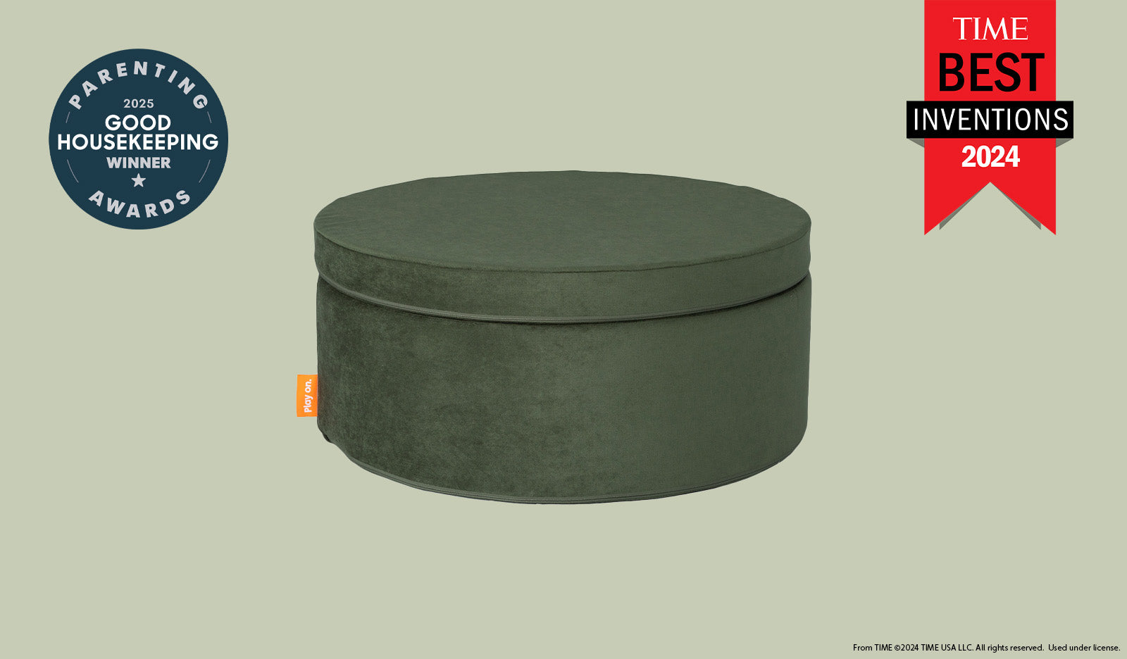 A Willow forest green Chunk play ottoman set up in an ottoman configuration.