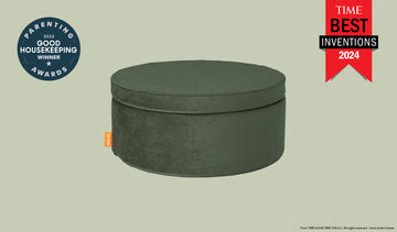 A Willow forest green Chunk play ottoman set up in an ottoman configuration.