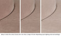 Close-up of a Chunk puck in Cottontail earthy taupe across three lighting situations. One color can present as a range of tones depending on the room.