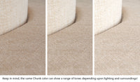 Close-up of a Chunk puck in Dunebuggy vintage beige across three lighting situations. One color can present as a range of tones depending on the room.