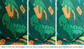 Close-up of a Nugget pillow in our Fossil dinosaur print across three lighting situations. One color can present as a range of tones depending on the room.