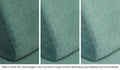 Close-up of a Nugget pillow in Seamonster sea green across three lighting situations. One color can present as a range of tones depending on the room.