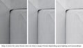 Close-up of a Smore frame in Koala light gray across three lighting situations. One color can present as a range of tones depending on the room.