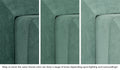 Close-up of a Smore frame in Seamonster sea green across three lighting situations. One color can present as a range of tones depending on the room.
