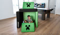 A child plays inside a fort built from the green and black Minecraft Nugget.