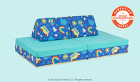 A product image shows a colorful Ms. Rachel Nugget in couch form, patterned with icons from popular Ms. Rachel songs.
