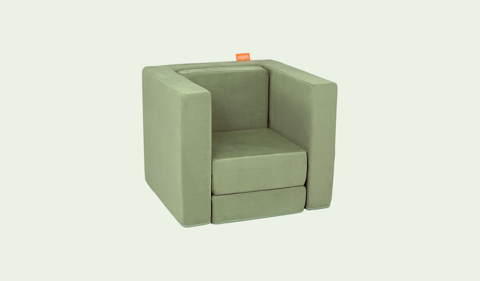 A Bamboo mossy sage Smore play chair set up in a kids' chair configuration.