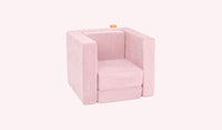 A Heartthrob blush pink Smore play chair set up in a kids' chair configuration.