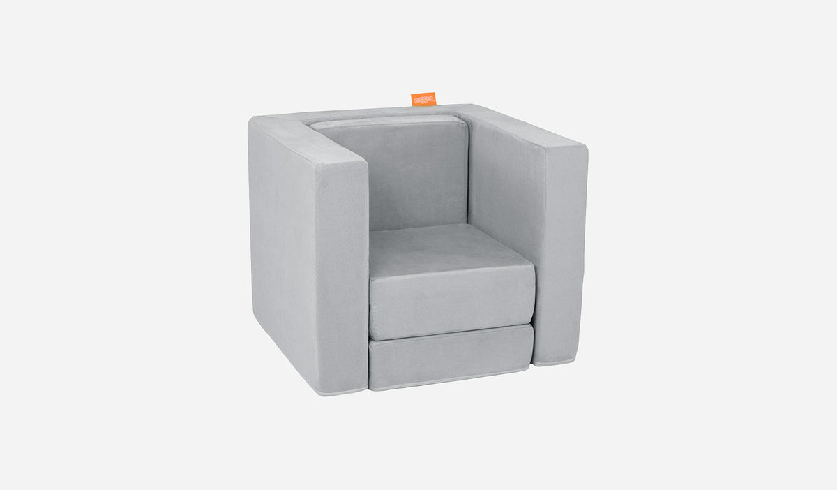 A Koala light gray Smore play chair set up in a kids' chair configuration.
