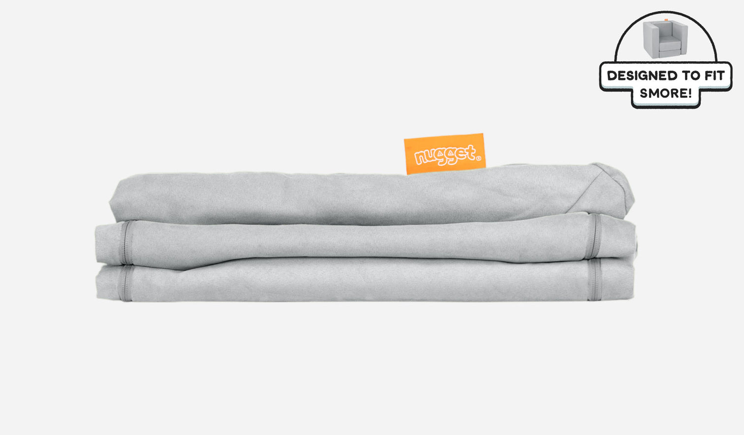 A neatly folded and stacked Smore Cover Set in light gray Koala.