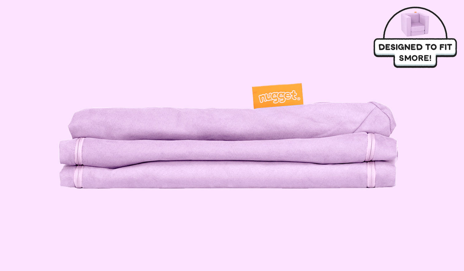 A neatly folded and stacked Smore Cover Set in lilac purple Moonshot.  