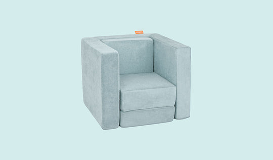 A Surfside light gray-blue Smore play chair set up in a kids' chair configuration.