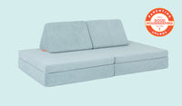 A Surfside light gray-blue Nugget play couch set up in a kids' sofa configuration.