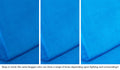 Close-up of a Nugget pillow in Neptune cobalt blue across three lighting situations. One color can present as a range of tones depending on the room.